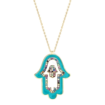 Kolorowy pozłacany naszyjnik hamsa