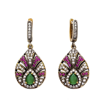 Srebrne kolczyki szmaragd wtopiony w liściu