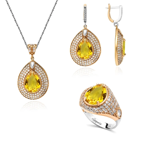 Srebrny komplet z cytrynem w stylu ottomańskim