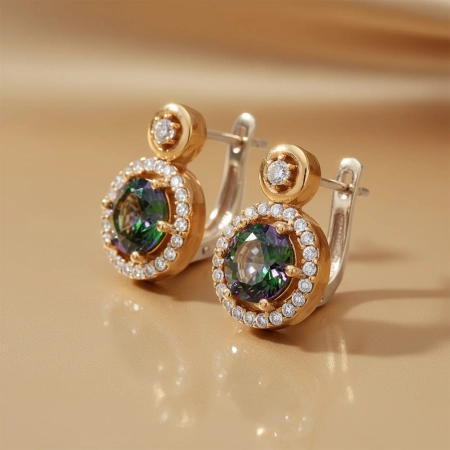 Srebrne kolczyki z mistycznym topazem i cyrkoniami