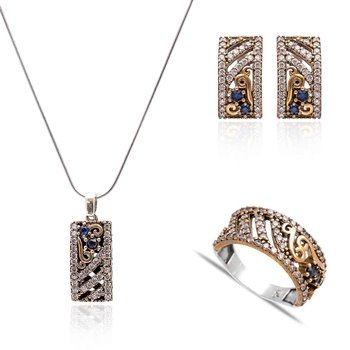 Subtelny komplet z szafirami i cyrkoniami