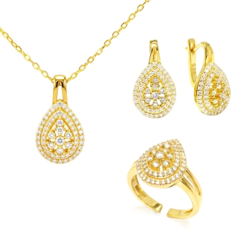 Komplet srebrny pozłacany z cyrkoniami - Złoto Haremu