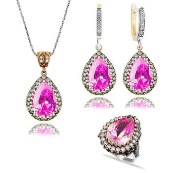 Komplet Hurrem z różowym topazem - klasyka