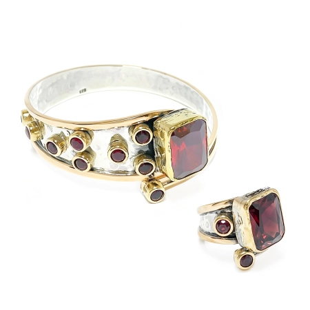 Komplet srebrny z prostokątnym granatem - Wyprawa przez orient