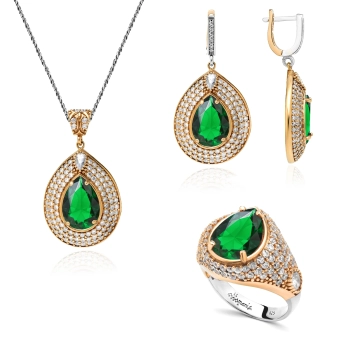 Srebrny komplet ze szmaragdem w stylu ottomańskim