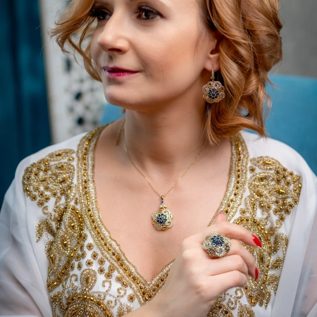 Masywny komplet biżuterii ze srebra 925 z szafirami - Złoto Haremu