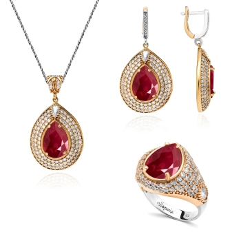 Srebrny komplet z rubinem w stylu ottomańskim