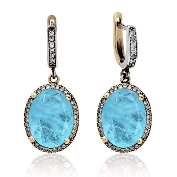 Kolczyki srebrne z turmalinem PARAIBA w kolorze miętowo-niebieskim