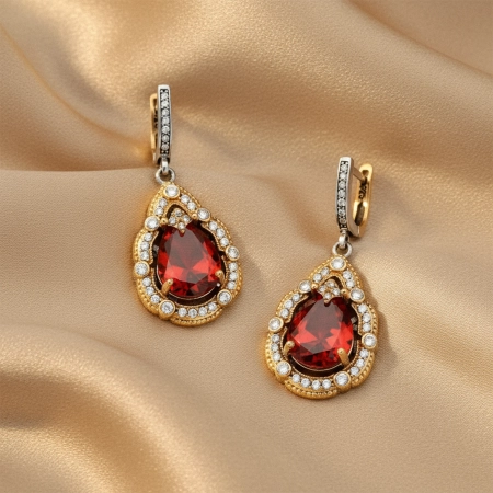 Kolczyki srebrne z granatem i cyrkoniami