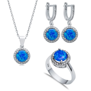 Okrągły komplet srebrny z opalem australijskim