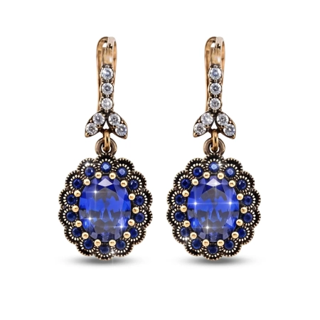 Srebrne kolczyki z szafirami zdobione brązem