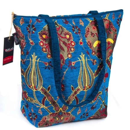 Ciemnoniebieska torba z tulipanami - osmańskie zdobienie