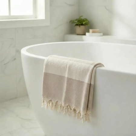 Turecki ręcznik peshtemal z 100% bawełny beżowy