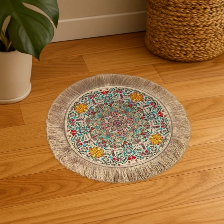 Okrągły dywanik orientalny 30 x 30 cm z wielobarwnym wzorem kwiatowym