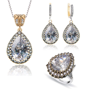 Srebrny komplet Hurrem z topazem w kształcie łezki