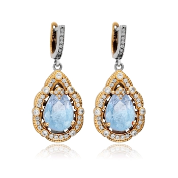 Kolczyki srebrne z turmalinem paraiba i cyrkoniami