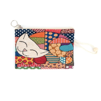 Saszetka gobelinowa z haftowanym wzorem kota w stylu patchwork