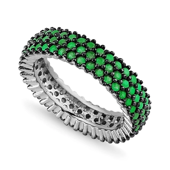 Obrączka srebrna z zielonymi cyrkoniami