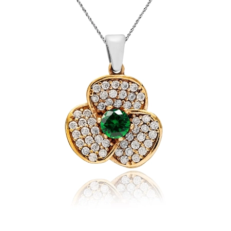 Naszyjnik srebrny ze szmaragdem i cyrkoniami