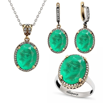 Komplet srebrny z turmalinem PARAIBA w kolorze mgły zielonej