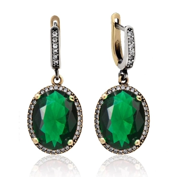 Owalne kolczyki ze szmaragdem - srebro 925