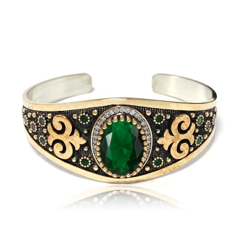 Bransoletka ze srebra 925 i brązu ze szmaragdem i cyrkoniami