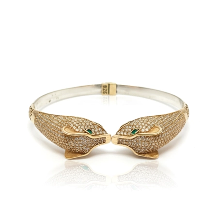 Bransoletka pantery ze srebra 925 i brązu wysadzana cyrkoniami