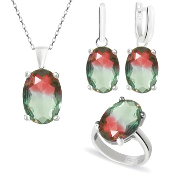 Owalny komplet srebrny z turmalinem arbuzowym