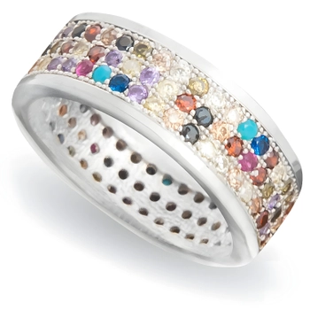 Srebrna kolorowa obrączka - 3 rzędy