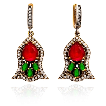 Kolczyki tulipany z granatem i szmaragdem