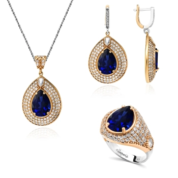 Srebrny komplet z szafirem w stylu ottomańskim