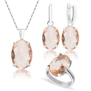 Owalny komplet srebrny z morganitem