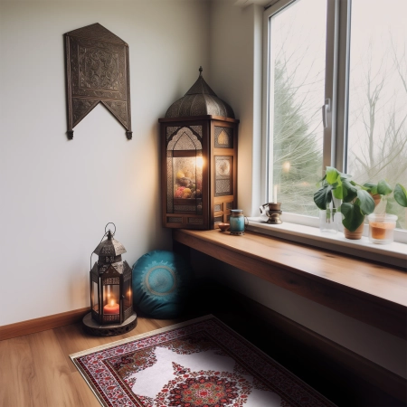 Dywan orientalny 60x120 cm jasny z czerwonym medalionem