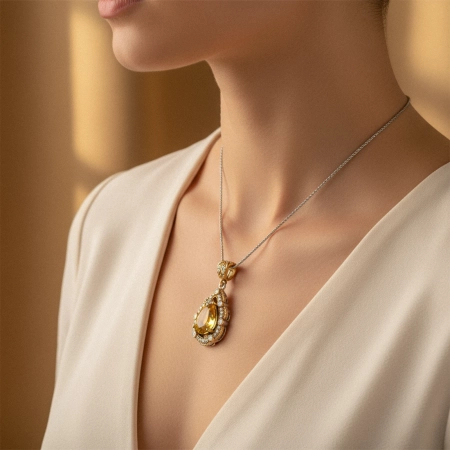 Naszyjnik srebrny z cytrynem i cyrkoniami