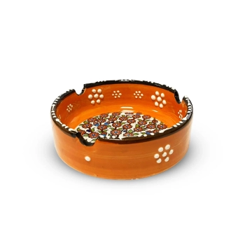 Popielniczka ceramiczna pomarańczowa z kwiatowym wzorem