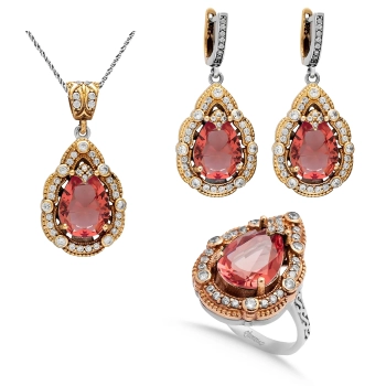 Komplet srebrny z zultanitem i cyrkoniami