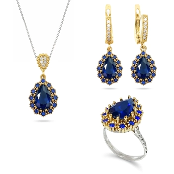 Komplet ze srebra 925 i brązu z szafirami