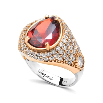 Srebrny pierścionek z granatem w stylu ottomańskim