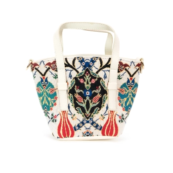 Torebka z gobelinu i ekoskóry - orientalny wzór z tulipanami