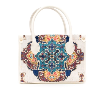 Torebka z gobelinu i ekoskóry - orientalny wzór w turkusie