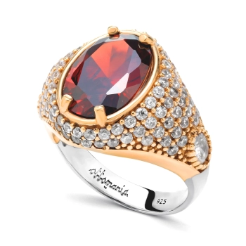 Pierścionek srebrny z owalnym granatem w stylu ottomańskim