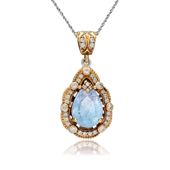 Naszyjnik srebrny z turmalinem paraiba i cyrkoniami