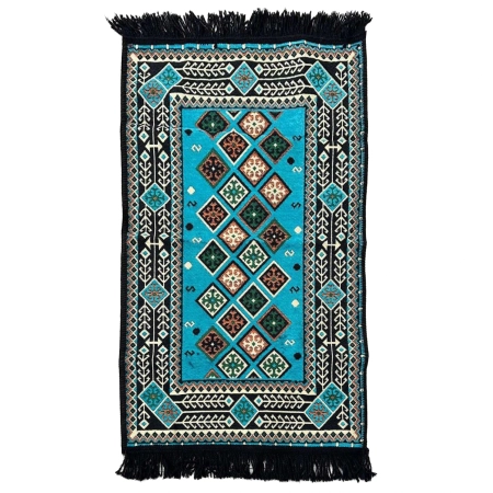 Dywan turecki kilim 90x60 cm - bawełniany, turkusowo-czarny wzór
