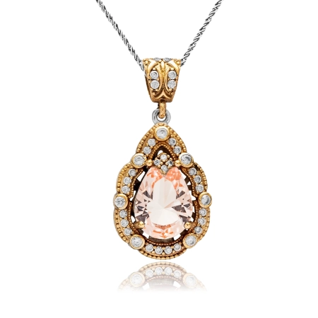 Naszyjnik srebrny z morganitem i cyrkoniami