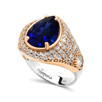 Srebrny pierścionek z szafirem w stylu ottomańskim