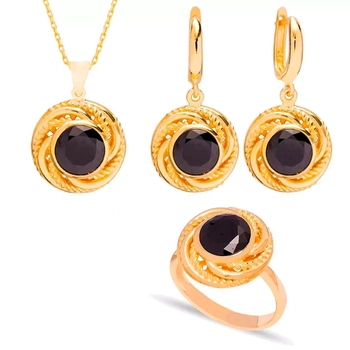 Pozłacany komplet ze srebra "wirujący onyks"