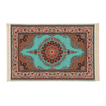 Dywanik orientalny 45 x 30 cm ze złotym medalionem i czerwonymi kwiatami