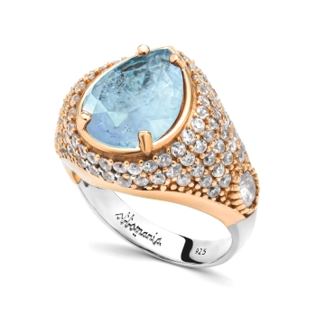 Srebrny pierścionek z niebieskim turmalinem paraiba w stylu ottomańskim