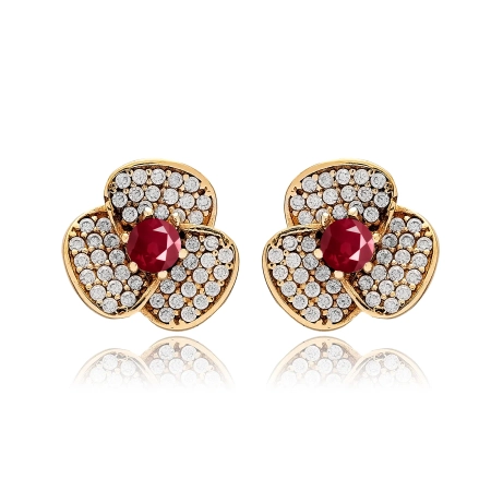 Kolczyki srebrne z rubinem i cyrkoniami - bigiel angielski