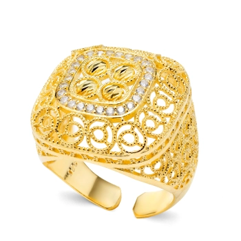 Pozłacany pierścionek ze srebra 925, ażurowy, regulowany - Złoto Haremu